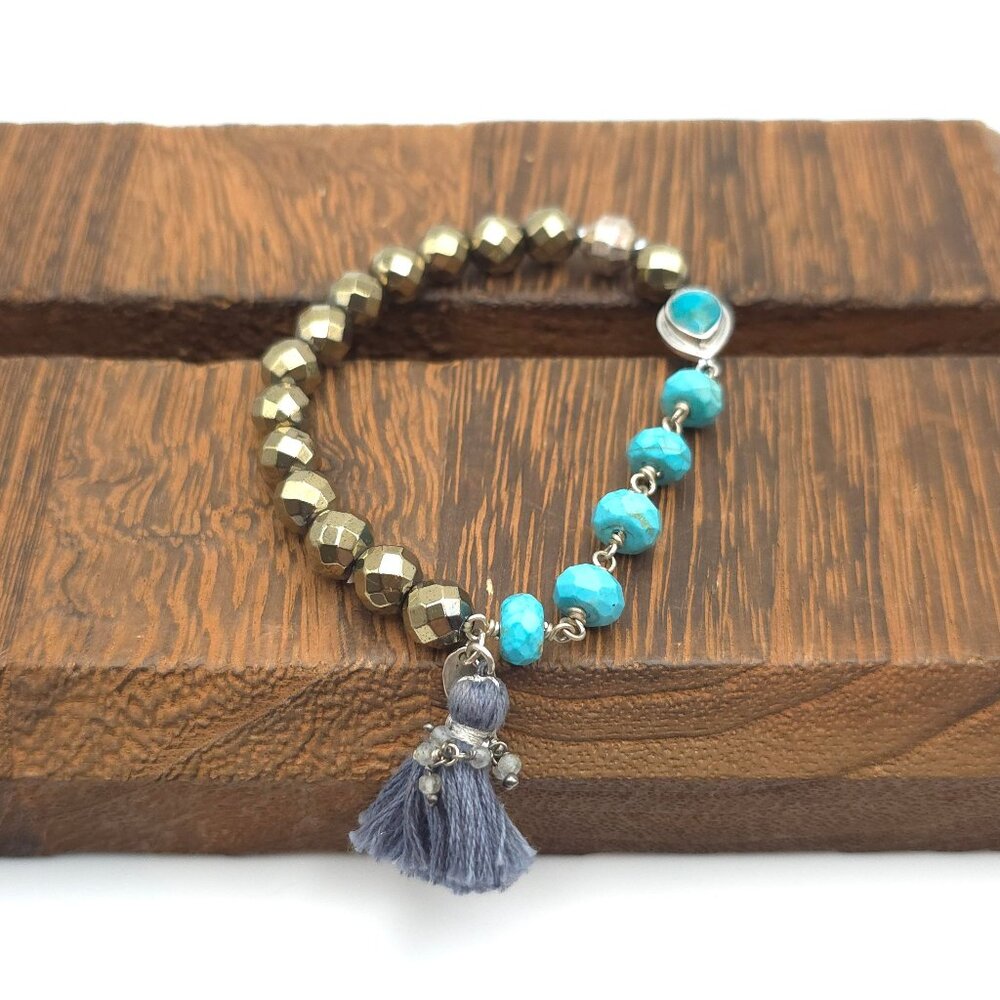 6.5 Inch 925 Sterling Silver Faux Stone Tassel Expandable Bracelet B27